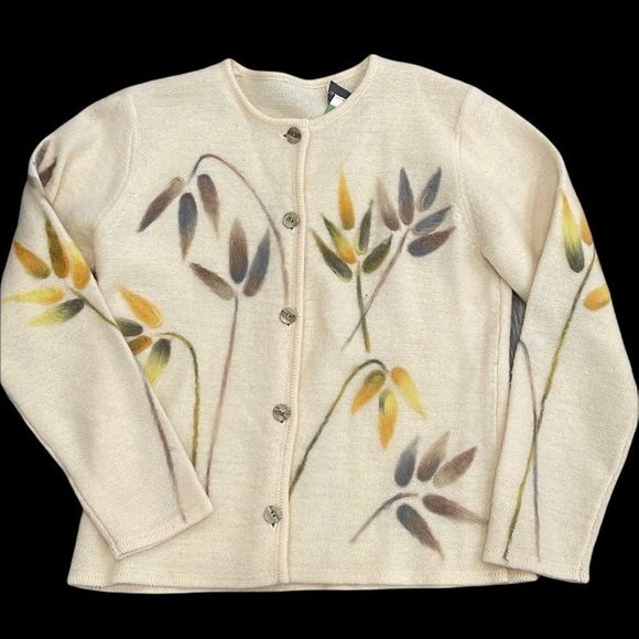 Vintage Sweaters - Vintage Felted Floral Cardigan Sweater